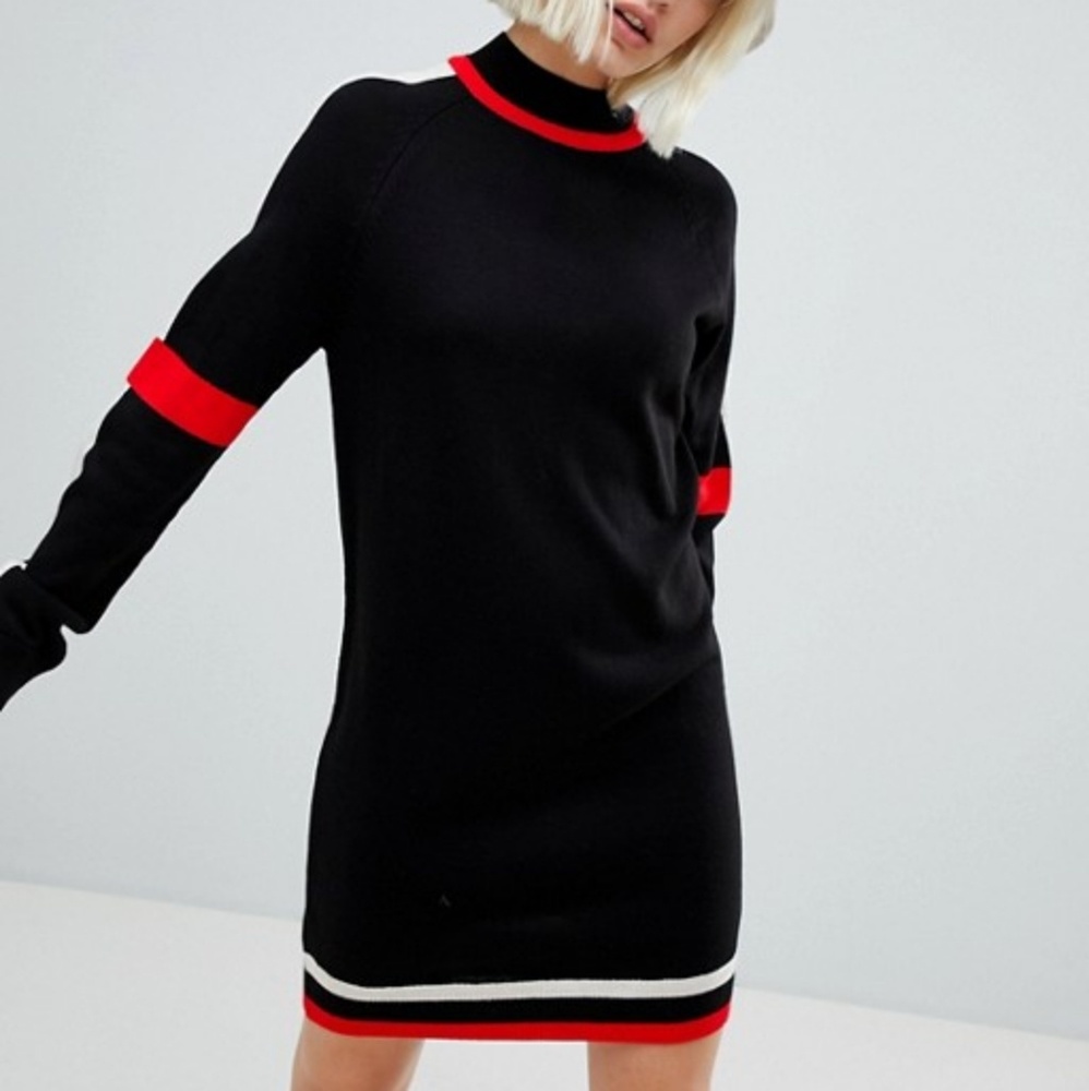ASOS Design Striped Mock Neck Sweater Shirt Dress